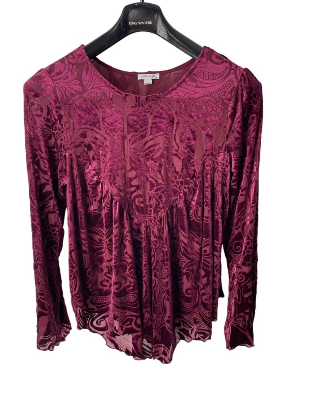 Ultra Pink Womens Long Sleeve Burgundy Velvet Burnout Top L Witchy Whimsigoth